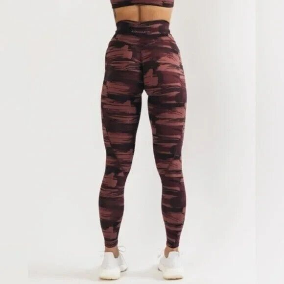 Alphalete Surface Legging Womens XS Burgundy Camo Pocket High Rise Gym Training - Picture 2 of 11